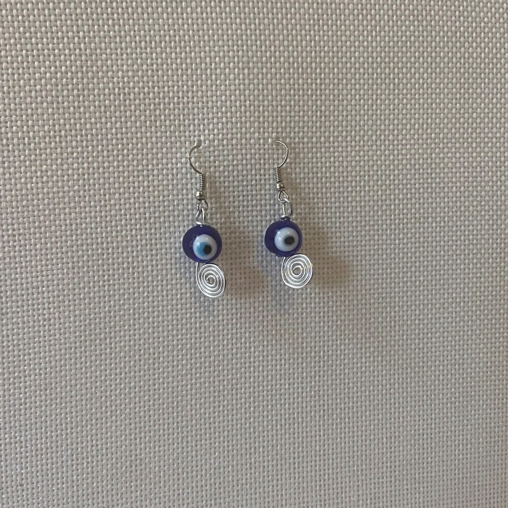 Wire wrapped evil eye earrings